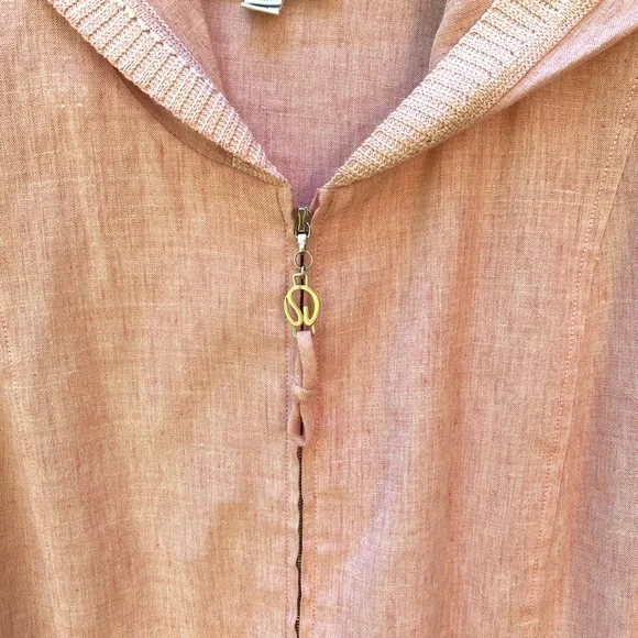 St. John Sport Linen zip-up hooded light pink textured woven light Jacket Sz L - Picture 7 of 12